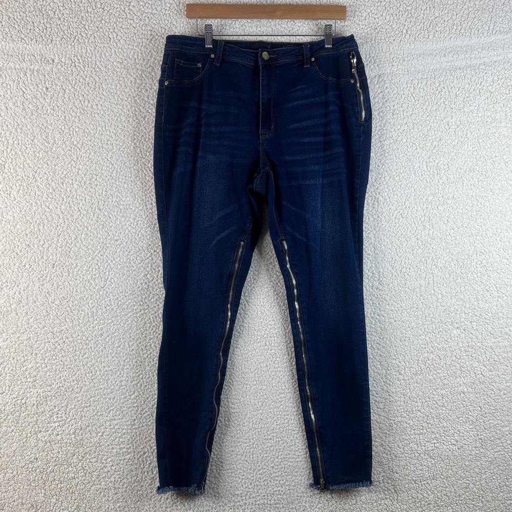 NWOT Lala Anthony Womens Blue Denim High Rise Skinny Power-Zip Jeans Size 16